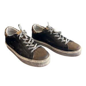Golden Goose Hi Star Sneakers with Black and Brown Leopard Accents
